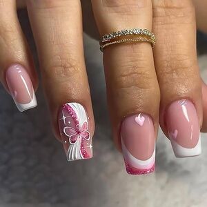 Pink Butterfly Press On Nails